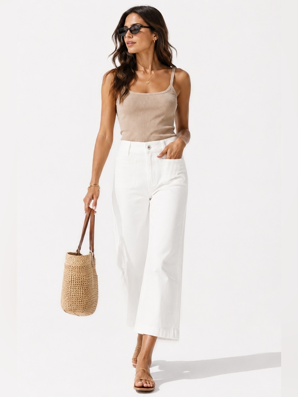 SPANX White Pull On Cropped Wide Leg Jeans Large NWT